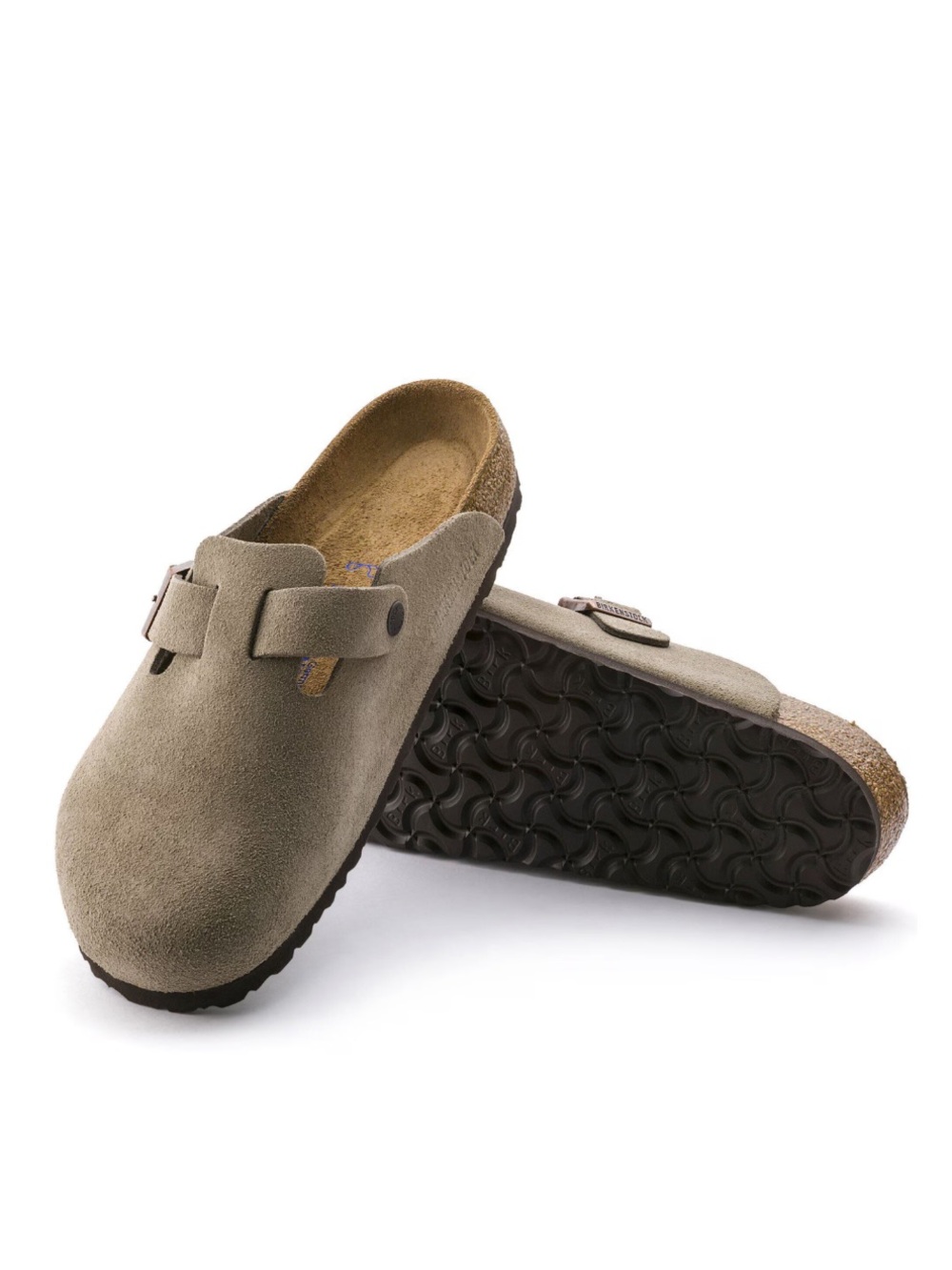 Beige Suede Slip-On Clogs with Buckle